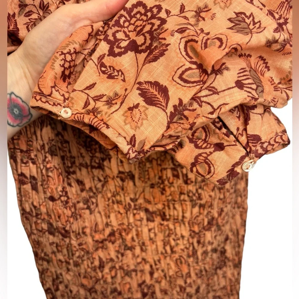 NWT Free People Smock It To Me Puff Sleeve Smocked Body Mini Dress Apricot Large - Picture 6 of 10